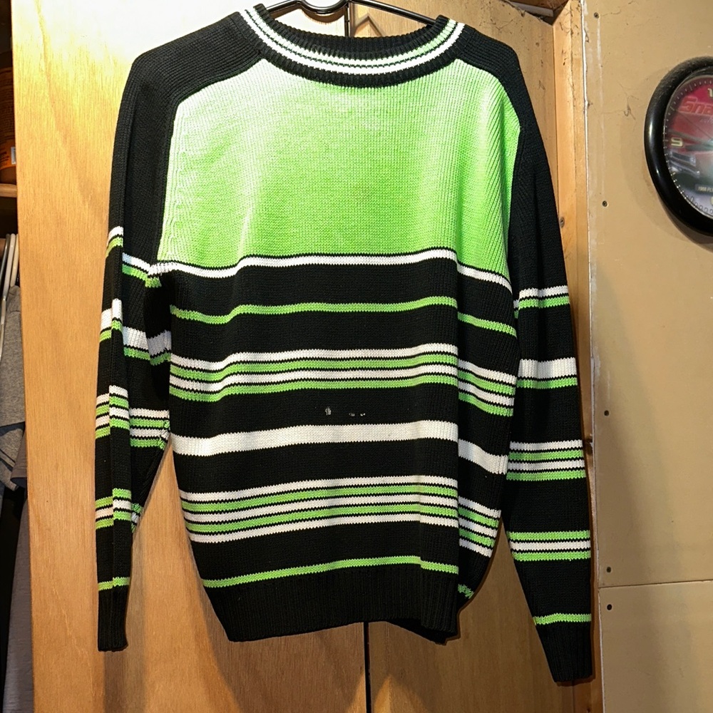 Vibrant ARCTICWEAR Black and Green Striped Men's Crewneck Sweater